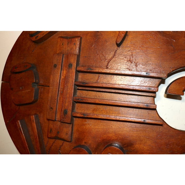 Huge 3.5 Foot Antique Hand Carved Wood Folk Art Guitar Music Bar Wall Trade Sign For Sale - Image 4 of 11