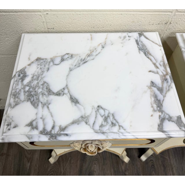 Vintage Hollywood Regency Marble Top Nightstands - Pair For Sale - Image 11 of 16