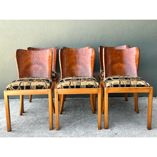 Mid 20th Century Vintage Art Deco Style Burl Wood Dining Chairs - Set of 6 For Sale - Image 5 of 12