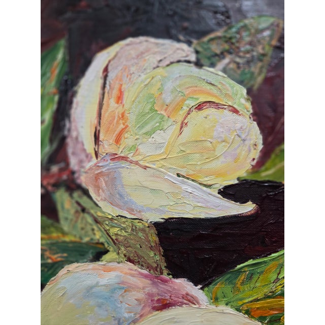 Paper Framed Impressionist Floral Magnolia Still Life Oil Painting Wall Art, Burgundy For Sale - Image 7 of 8