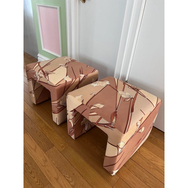 Textile Postmodern Waterfall Stools Karl Springer Style - a Pair For Sale - Image 7 of 11