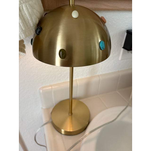 Gold Metal Mushroom Desk Lamp With Textured Semi Precious Assortment of Stone Accents For Sale - Image 4 of 7