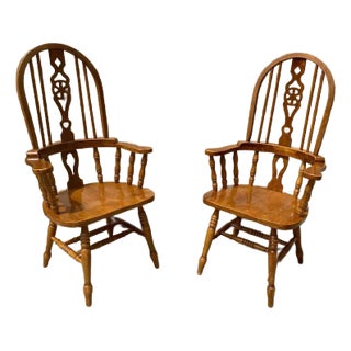 Pair of Vintage Victorian Style Windsor Dining Chairs For Sale