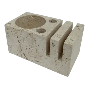 Vintage Mid-Century Italian Fratelli Marnelli Travertine Desk Organizer -Pen/Pencil and Slotted Letter Holder