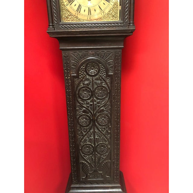 Wood George II Period Manor House Carved Oak Tall Case Clock For Sale - Image 7 of 11