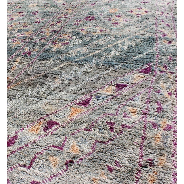 Green Vintage Hand Knotted Moroccan Rug With All-Over Tribal Design in Shades of Blueish/Green For Sale - Image 8 of 11