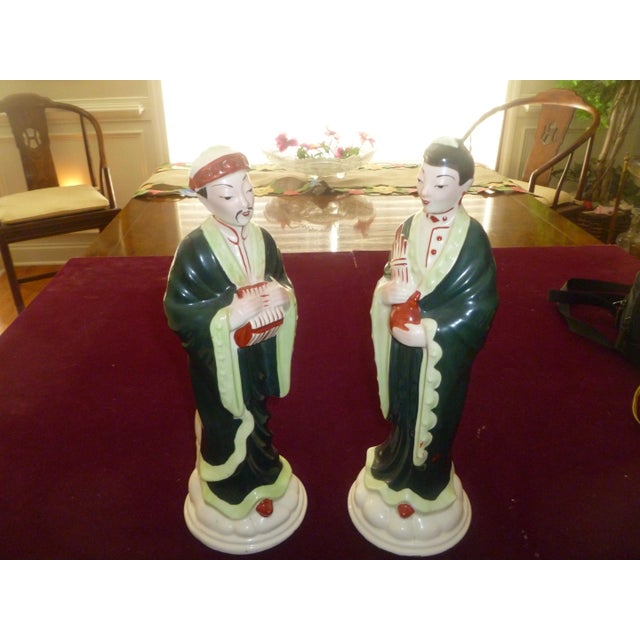 Figurative Vintage Asian Lamp Master Figurative Statue Lamps - a Pair- Beauty For Sale - Image 3 of 11