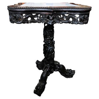 19th Century Chinese Carved Hardwood Center Table with Marble Top For Sale