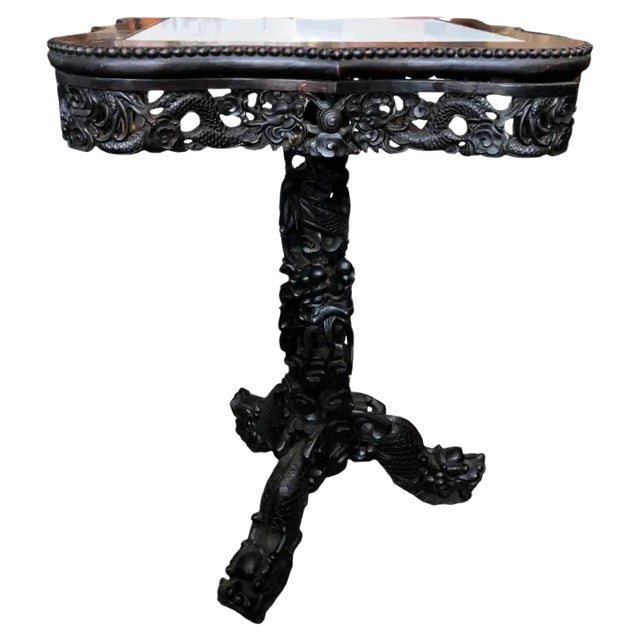 19th Century Chinese Carved Hardwood Center Table with Marble Top For Sale