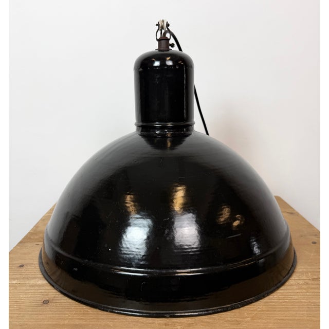 Industrial Black Enamel Factory Pendant Lamp, 1950s For Sale - Image 16 of 18