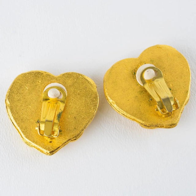Edouard Rambaud Paris Citrus Yellow Acrylic Gilded Heart Clip-on Earrings For Sale In Atlanta - Image 6 of 9