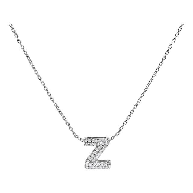 10K White Gold Diamond Accent "Z" Initial Bubble Pendant Necklace For Sale
