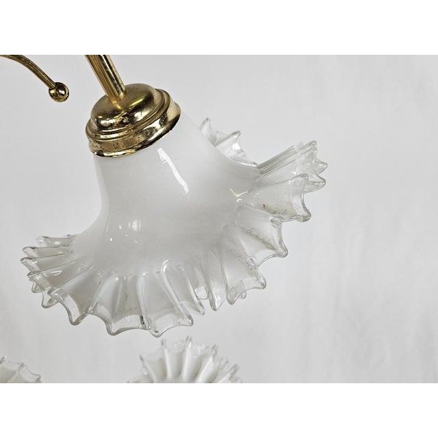 White Large Ceramic Chandelier in Brass and Murano Glass, Italy, 1970s For Sale - Image 8 of 18