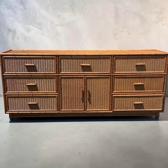 Just acquired from a professionally designed immaculate oceanfront estate. A beautifully designed faux bamboo credenza in...