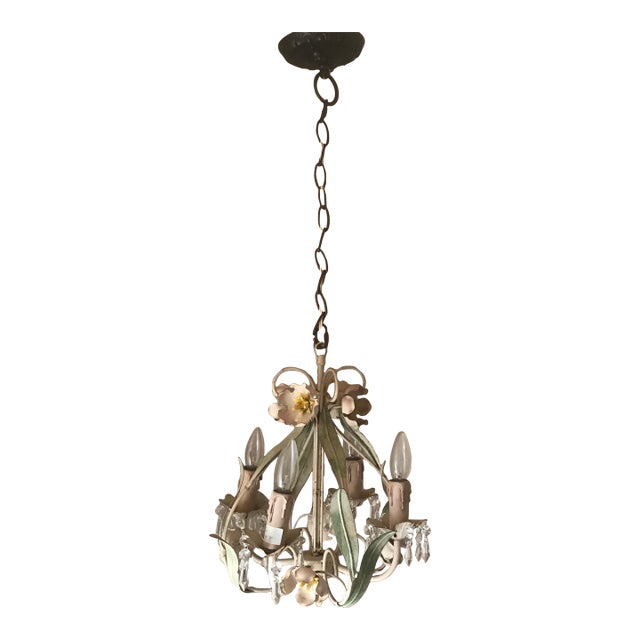 Mid Century Italian Tole Flower and Leaves Chandelier For Sale