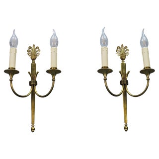 French Art Deco Brass Twin-Arm Sconces, 1930, Set of 2 For Sale