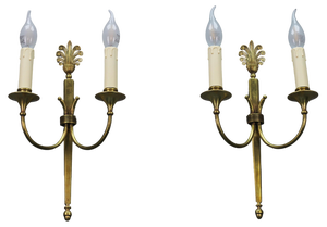 French Art Deco Brass Twin-Arm Sconces, 1930, Set of 2
