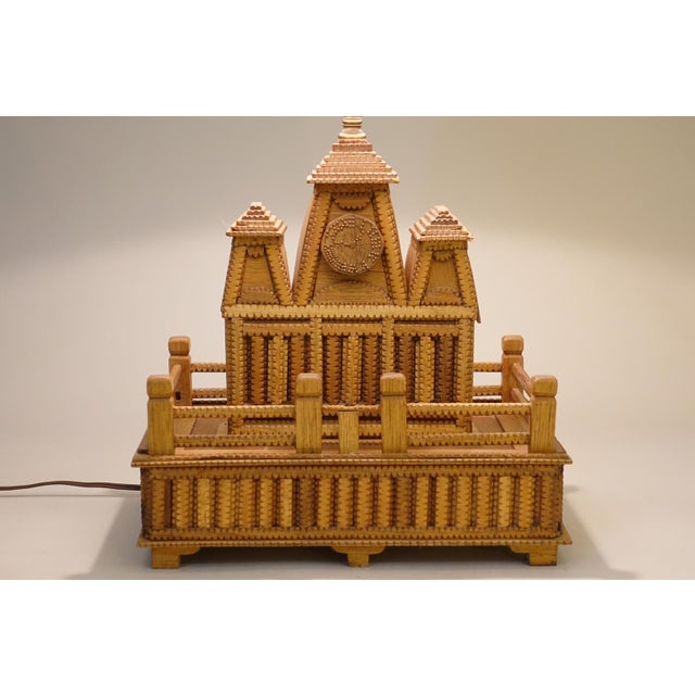 Wood 1950s Second Empire Architecture RR Train Folk Art Table Lamp - Hand Carved Disneyland For Sale - Image 7 of 11