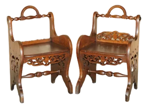 Set of Antique Victorian English Hand Carved Hall Chairs with Rotating Handles, 1880