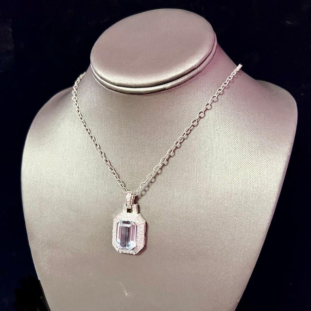 Silver Natural Aquamarine Diamond Necklace 14k Gold 10.45 TCW Certified For Sale - Image 8 of 18