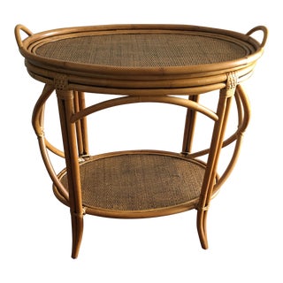 Bamboo & Rattan Oval Bar Cart For Sale