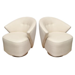 Michael Wolk for Directional Upholstered Sculptural Swivel Chairs With Stainless Steel Bases 1990's Base For Sale