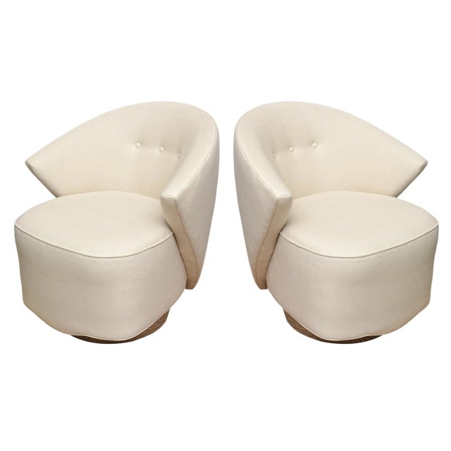 Michael Wolk for Directional Upholstered Sculptural Swivel Chairs With Stainless Steel Bases 1990's Base For Sale