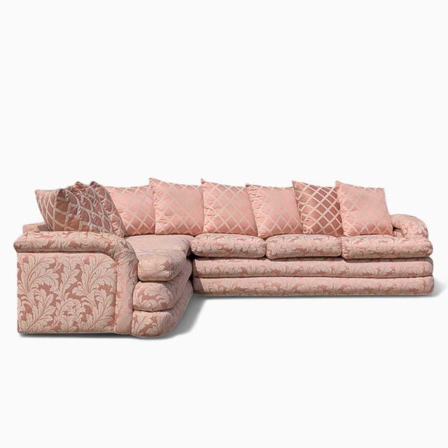 1980s Postmodern Pink Floral Curved Sectional Sofa For Sale - Image 12 of 18