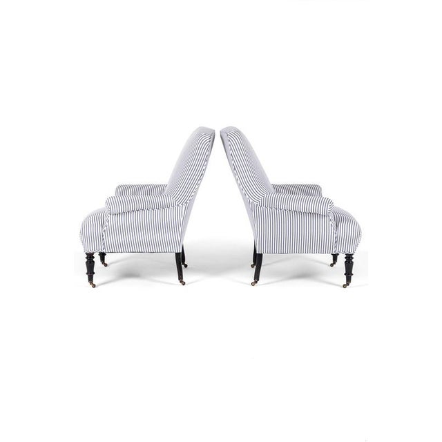 French Armchairs in Princeton Ticking, Set of 2 For Sale - Image 4 of 14