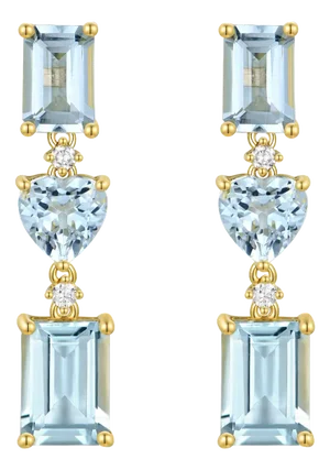 Nina Zhou Aquamarine Diamond Drop Earrings in 14k Yellow Gold - a Pair