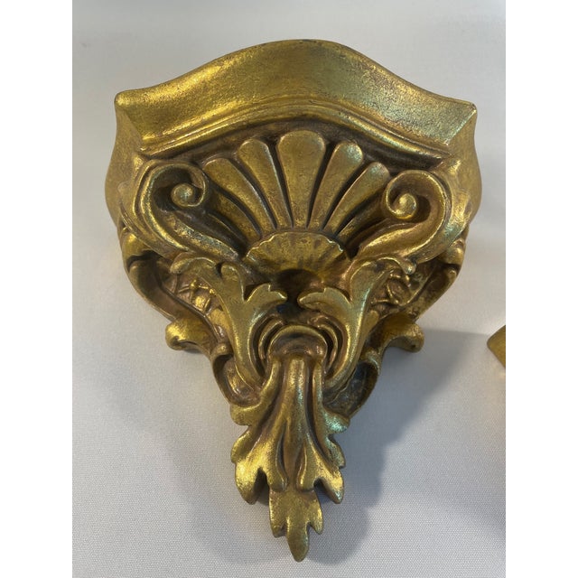 Rococo Late 20th Century Hollywood Regency Style Gilded Wall Shelf Brackets - a Pair For Sale - Image 3 of 12