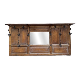 Large Early 20th Century Oak Wall Mounted Coat Rack For Sale