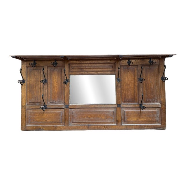 Large Early 20th Century Oak Wall Mounted Coat Rack For Sale