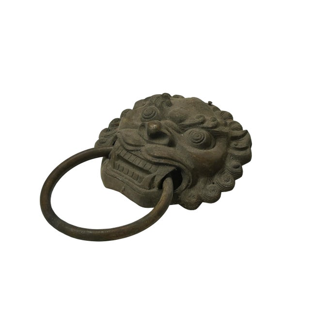 Asian Vintage Iron Black Color Lion Head Shape Pull Handle Display For Sale - Image 3 of 6