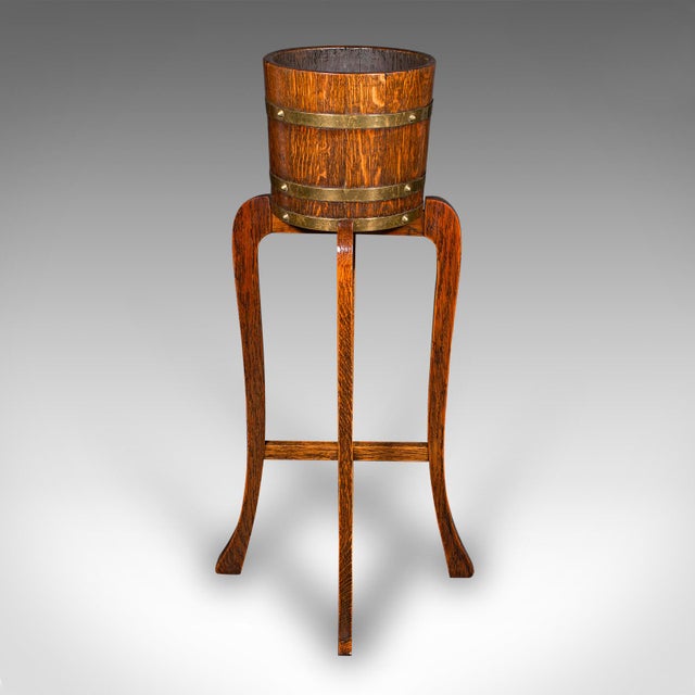 Early 20th Century 1910's Antique Coopered Barrel Jardiniere Stand For Sale - Image 5 of 10