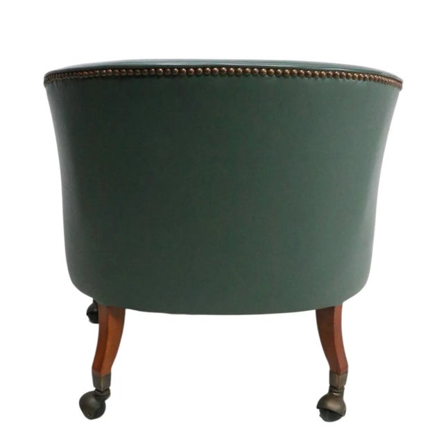 Animal Skin Mid 20th Century Leather Tub Chair With Nailhead Studs and Ball Caster Feet For Sale - Image 7 of 14