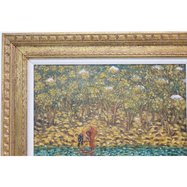 Mid 20th Century Mid 20th Century Woman at the Water Original Oil on Canvas Signed For Sale - Image 5 of 6