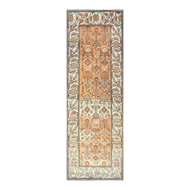 Antique Persian Bakhtiari Runner With Lattice Design in Peach and Ivory Tones 3'7 X 11'2 For Sale