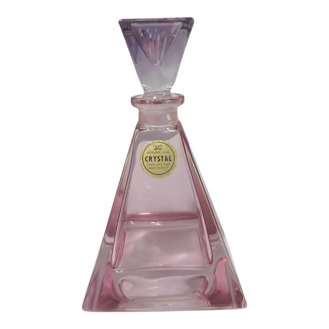 Vintage Italian Sc 24% Lead Crystal Pink Purple Art Glass Perfume Bottle For Sale