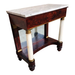 Antique Empire Entry Table With Marble Top and Brass Trimming For Sale