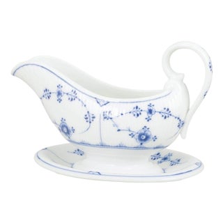 Blue Fluted Plain Porcelain Sauce Boat from Royal Copenhagen, Early 1900s For Sale