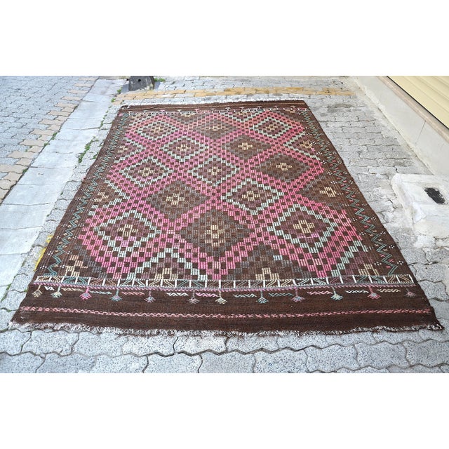1960s Vintage Turkish Pink Kilim Rug For Sale - Image 11 of 11