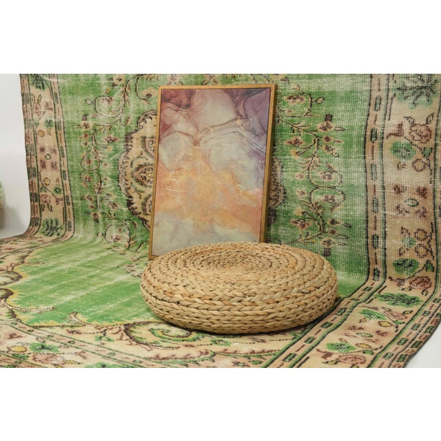 1970s 1970s Vintage Turkish Handmade Wool Cotton Green Area Rug For Sale - Image 5 of 14
