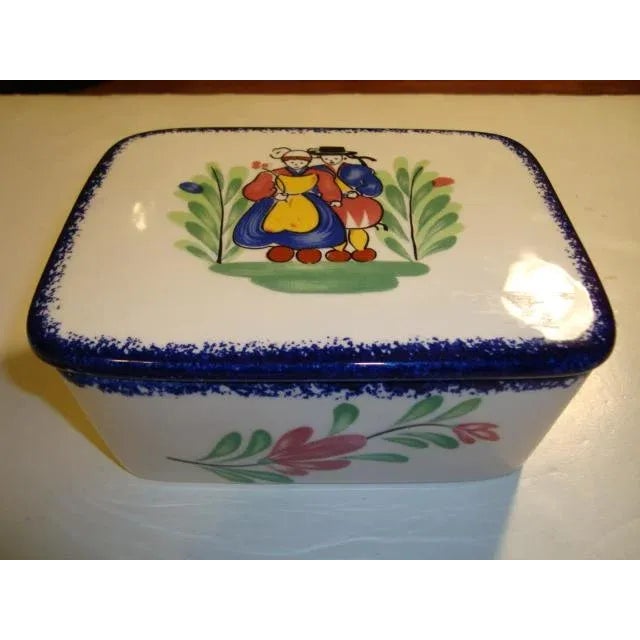 Ceramic French Faience Eathenware Box With Its Lid Made by Pornic, Quimper Style, W-6.50 For Sale - Image 7 of 7