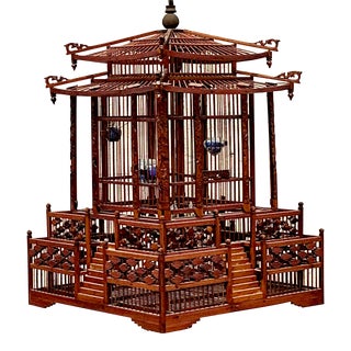 Vintage Asian Pagoda Bird Cage Chandelier For Sale