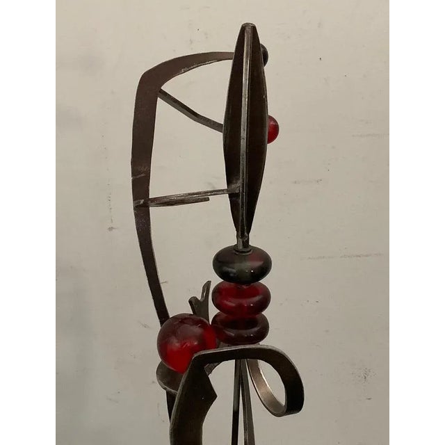Unknown Artist, Futuristic Juggler Sculpture, Wrought Iron and Colored Resin For Sale - Image 4 of 12