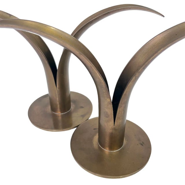 1940s Mid-Century Swedish Brass Candlesticks- a Pair For Sale - Image 5 of 8