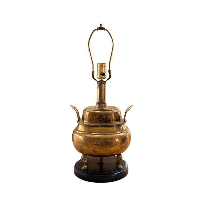 Mid 20th Century Mid-Century Brass Incense Burner Table Lamp For Sale - Image 5 of 12