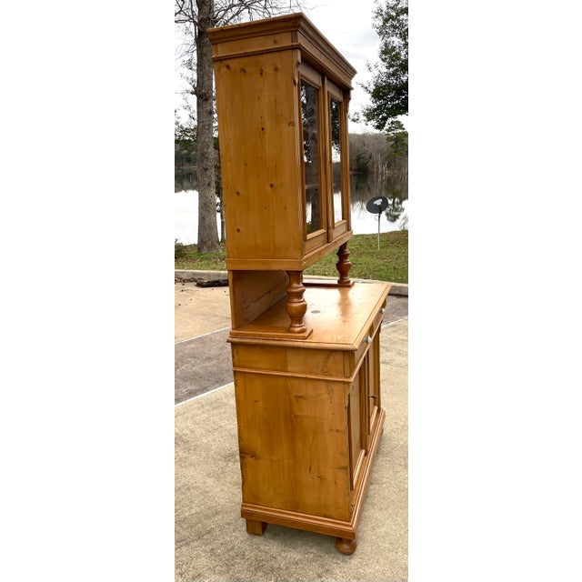 Brown Vintage European Waxed Pine Cupboard With Glass Doors on Top For Sale - Image 8 of 12