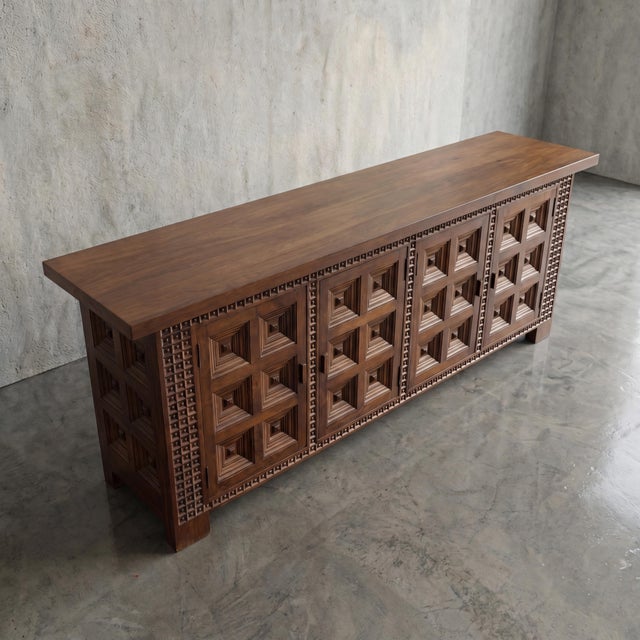 Spanish Solid Wood Brutalist Sideboard, 1960s For Sale - Image 4 of 13